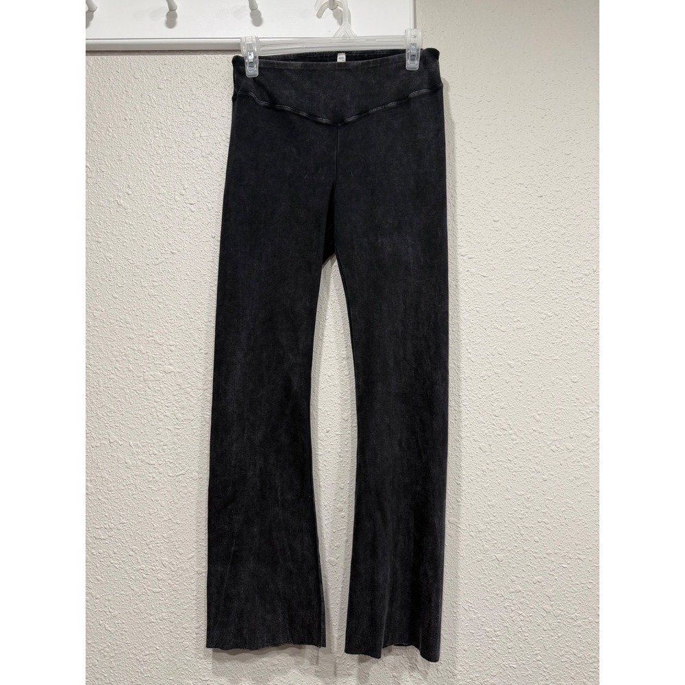 Free People FP Movement Good Karma Flare Leggings M Acid Wash Black Ribbed Yoga